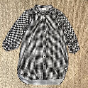 Sweet Lemon Gingham Plaid Shirt Dress Button Up Long Sleeve Small
